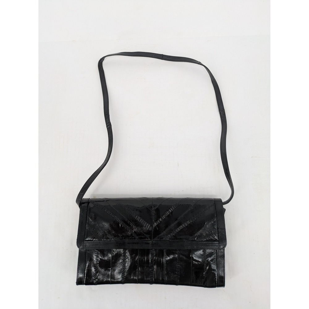Genuine‎ Eel Skin Crossbody Bag Small Black Vintage Clutch Purse 90s Y2K Korea